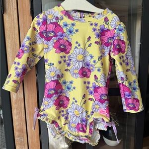 Rufflebutts rashguard swimsuit one piece daisy delight floral print baby girl